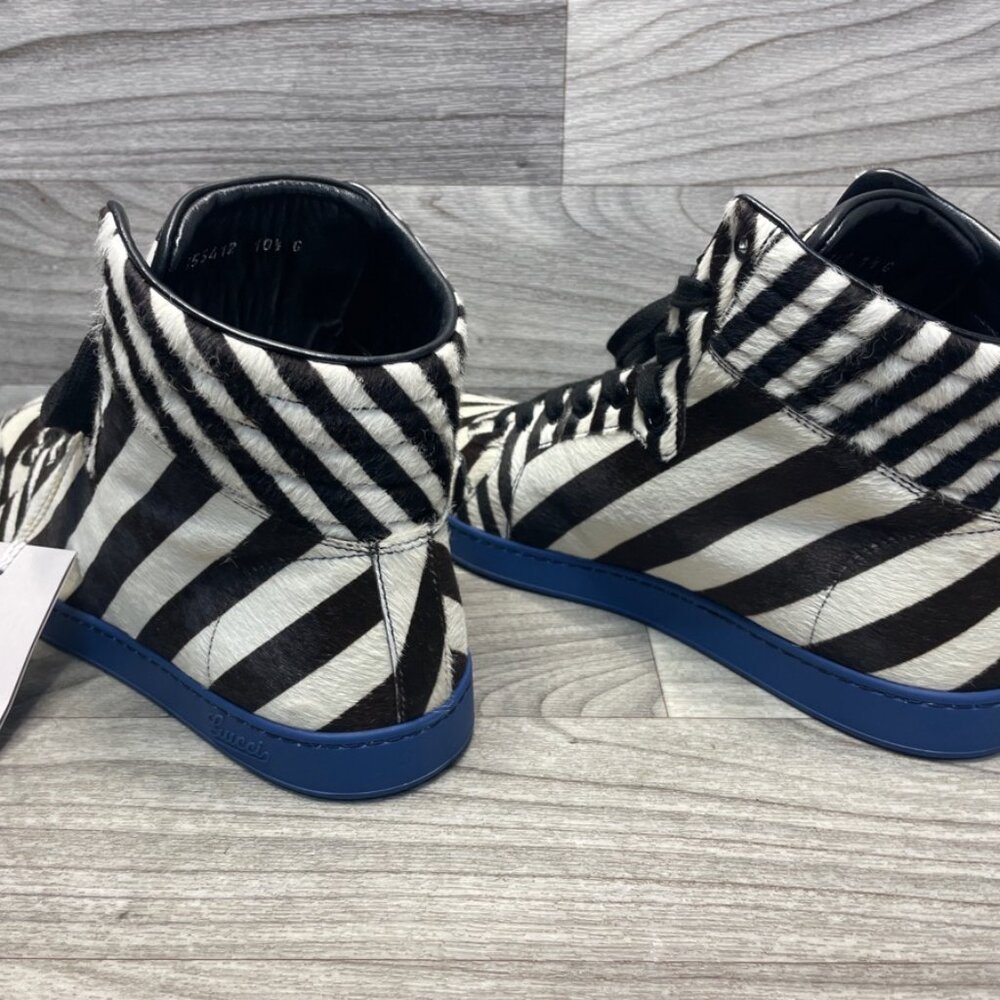 Gucci Men’s Zebra Calf Hair High-Top Sneakers Sz 10.5 – Style 353412 – w/ Box - Picture 5 of 11